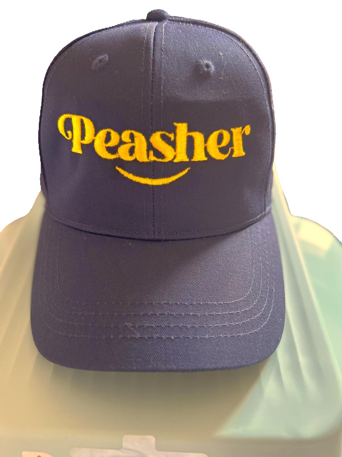 Custom printed navy blue face cap with logo for branding