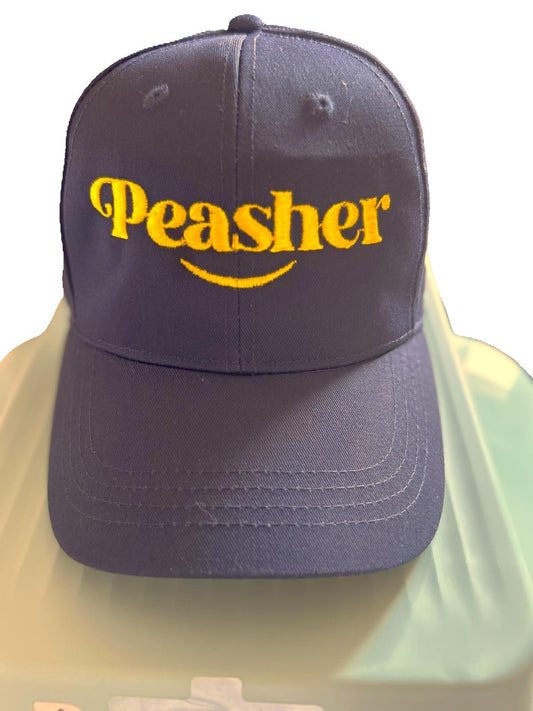 Custom printed navy blue face cap with logo for branding